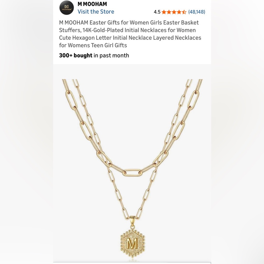 Fashion Jewelry Gold Hexagon 'M' Pendant Necklace